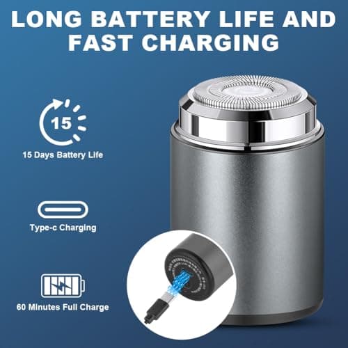 AOOWU Mini Portable Electric Shaver, Electric Mini Shavers for Men, Waterproof Portable Shaver, Compact Electric Razor for Men, USB Rechargeable Shaver Electric Beard Trimmer for Home Travel Business — view 6