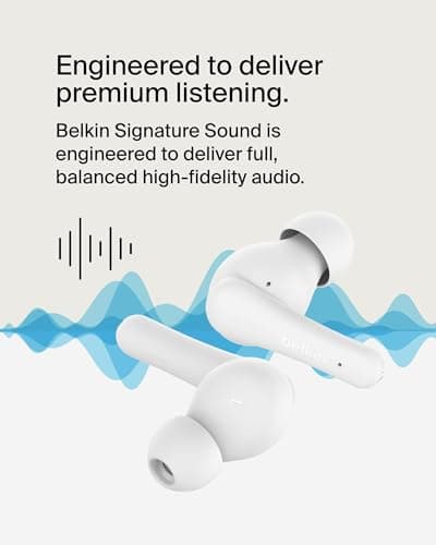 Belkin SoundForm Rhythm True Wireless Earbuds with Built-in Microphone, USB-C Fast Charging, 28H Battery Life, IPX5 Water Resistance - Bluetooth Earbuds for iPhone, iPad, Galaxy, Pixel & More - White — view 6