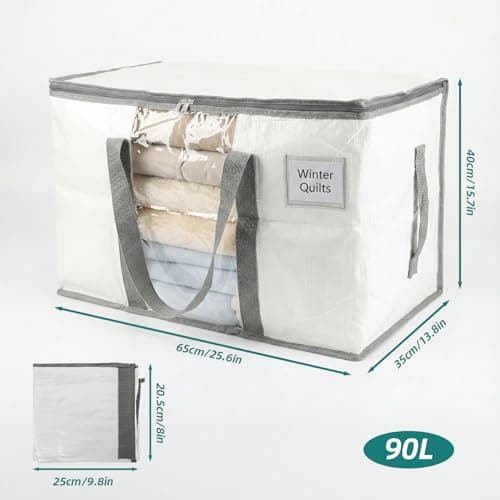 RLAVBL 90L Storage Bags with Zips 4 Pack, Heavy Duty Large Moving Bags with Handles and Label Pocket, Clear Window Packing Laundry Bags for Clothes, Blankets and Bedding, Grey and White — view 2