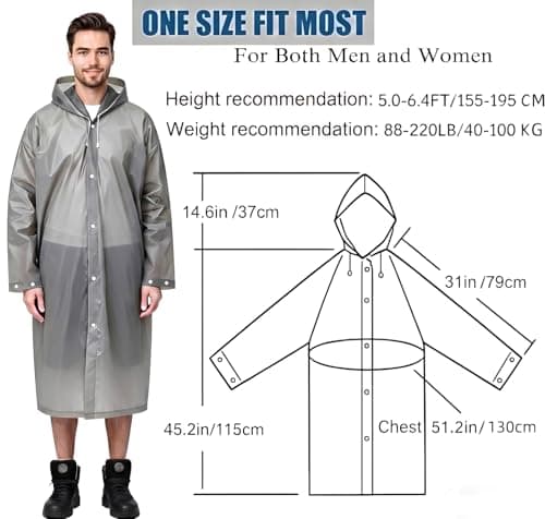 Rain Poncho for Adults, 2 Pieces Reusable Waterproof with Hoods and Sleeves — view 2