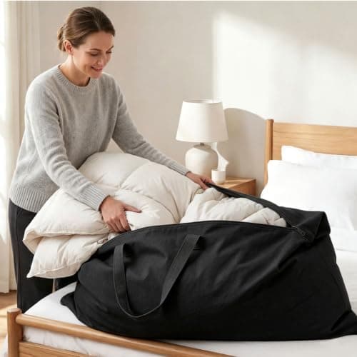 2 Pack Travel Pillow and Blanket Bags, 100% Cotton Canvas Pillow Storage Bag with Handles, Heavy Duty Breathable Organizer for Bedding Linens, Pillow Bag for Traveling(2,Black,20"x36") — view 4