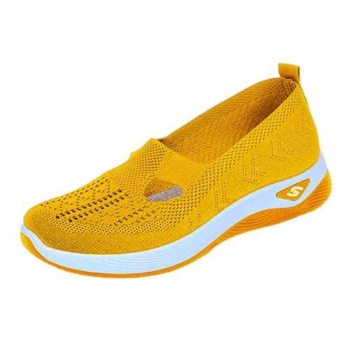 Women Orthopedic Casual Walking Shoes Breathable Soft Sole Slip On Shoes Lightweight Athletic Sneakers Size UK 4 Yellow