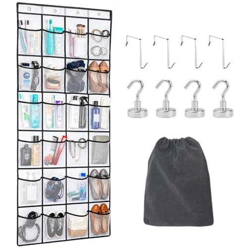 FUHSY Cruise Essentials 2026 Over The Door Organizer For Cruise Ship 24 Pocket Magnetic Door Organizers with 4 Metal Hooks and 4 Strong Magnets Door Organizer Hanging for Bedroom, Bathroom, Closet