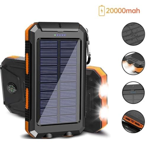 20000mAh Solar Power Bank Portable Fast Charging Dual USB External Battery Pack Waterproof LED Light Compass Outdoor Camping Emergency Phone Charger Backup Power Bank — view 2