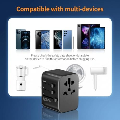 Universal Travel Adapter with 1 USB-C & 3 USB-A Ports, Worldwide Plug Adapter with Universal AC Socket, Dual 10A Fuses, International Power Adapter for UK EU US AU (with Carry Pouch) — view 6