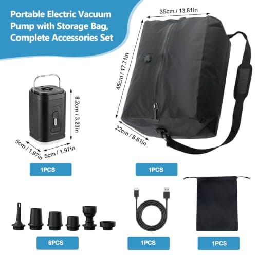 Travel Vacuum Bags with Pump - Wireless Vacuum Bags for Travel Wireless Electric Air Pump with 6 Nozzles Waterproof Reusable 210D Polyester TPU Space Saver Suitcase Travel Accessories — view 2