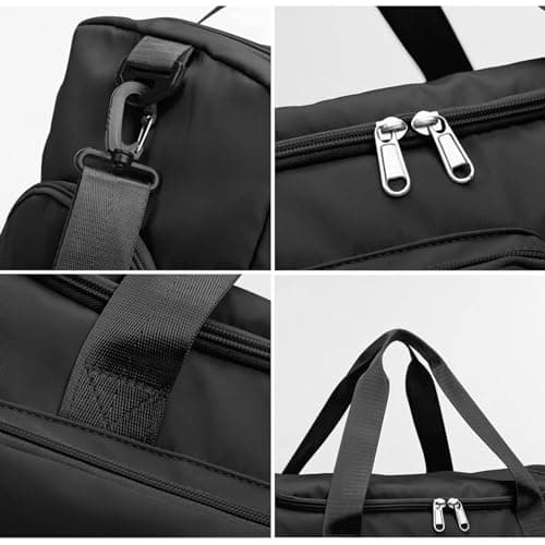 Mens Womens Sports Gym Bag Duffle Bag with Shoes Compartment, Water Resistant Holdall Hospital Bag for Swimming, Weekend Travel Bag Overnight Bag for Women (Black) — view 4