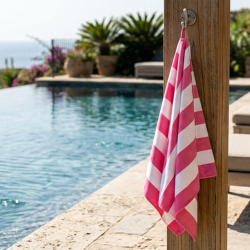 Beach Master Large Microfibre Beach Towel for Adults – Quick Dry & Sand Free Lightweight Travel Towel with Carry Bag, 160 x 80cm – Pink Stripe — view 4