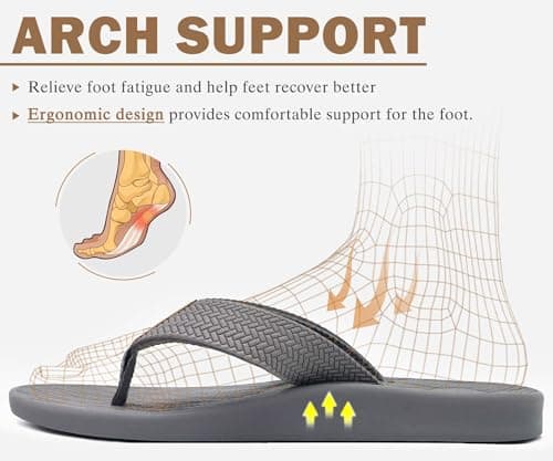 KuaiLu Mens Flip Flops Arch Support Thong Sandals Leather Walking Grey 8.5 — view 4
