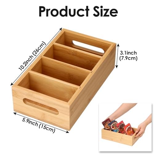 SUMNACON Bamboo Divided Seasoning Packet Organizer with 3 Removable Divider — view 3