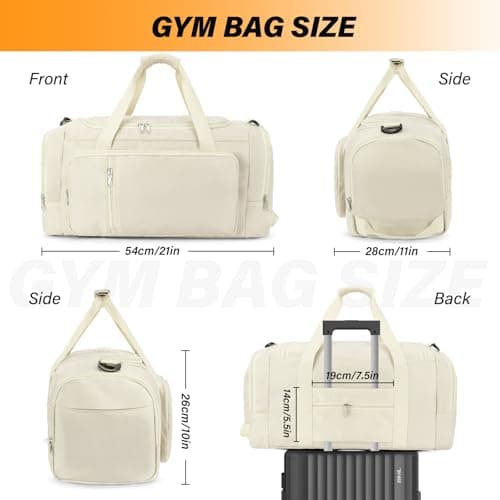 Sports Gym Bag Duffle Bag with Shoes Compartment for Womens Mens, CS COSDDI Weekend Travel Bag Overnight Bag with Wet Pocket, Luggage Bag Hospital Bag Holdall Bags with Shoulder Strap Backpack (Beige) — view 5