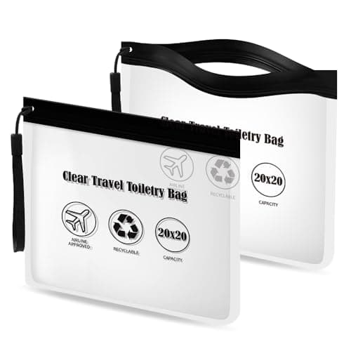 Clear Toiletry Bag 2 Pack, 20x20cm Airport Security Liquids Bags, Airline Approved Waterproof TSA Makeup Organiser, Leakproof Travel Wash Bags for Hand Luggage, Holiday Essentials for Women Men