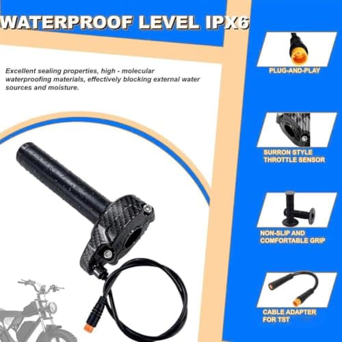Full Twist Throttle Grip 12-72V, 3 Pin Surron Style Ebike Throttle | Carbon Fiber Pattern, WP Plug Throttles with Adapter, for Lectric XP4 Macfox X1 HappyRun Surron — view 4