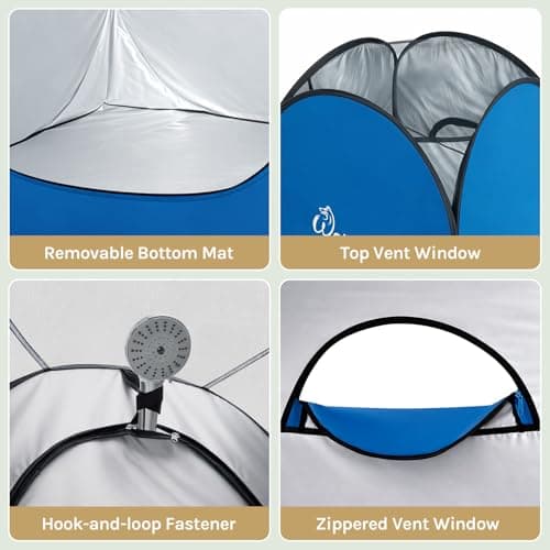Wolfwise Pop Up Shower Tent with Floor, Portable Instant Changing Tent with Ventilation Window, Privacy Bathroom Toilet for Beach, Camping & Outdoor, Width 47" (120 CM), Height 75" (190 CM), Blue — view 3