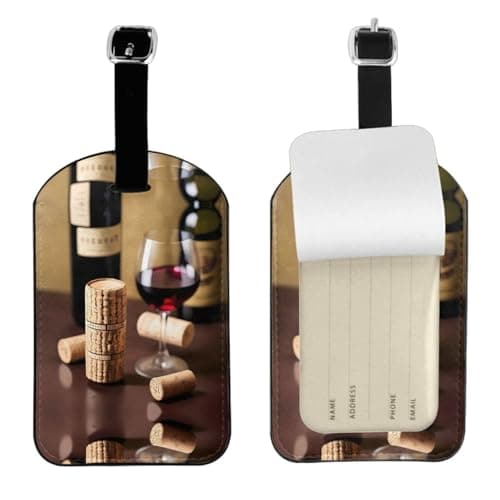 Wine Cork Print Suitcase Luggage Tag Leather Suitcase Tags with Privacy Name Address Tags
