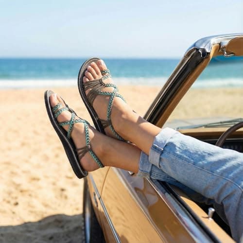 Plaka Women's Rubber Flat Summer Sandals 7 B(M) US Turquoise Gray — view 6