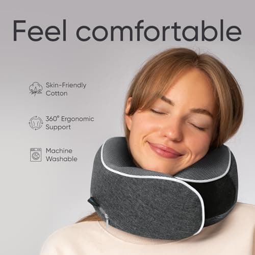 Proglobe Neck Pillow for Travel, Memory Foam, Long Haul Flights, Dark Grey — view 2