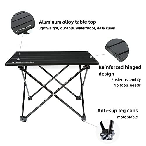 ROCK CLOUD Portable Camping Table Ultralight Aluminum Folding Beach Table Camp for Camping Hiking Backpacking Outdoor Picnic (Black, Small) — view 5