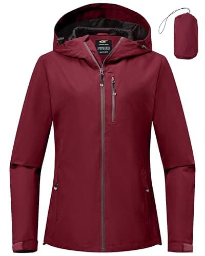 Tyhengta Women Waterproof Jackets Lightweight Windproof Packable Rain Jacket Raincoat Outdoor Softshell Jacket with Zip Pockets Jujube Red,S — view 2