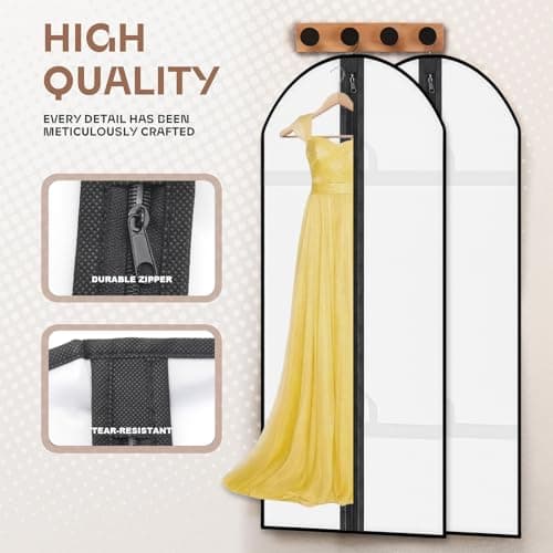 AMFUN 2 PCS Dress Bag,Full Length Travel Suit Bag with Zipper, Dust-proof Clothes Covers Protector Bags,Gown Garment Bag for Long Dresses, 180×60 cm (White) — view 2