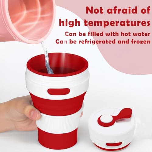 MORAINJAY Collapsible Coffee Cup with Lids,15oz/450ml Red Silicone Portable Reusable Coffee Mug,Foldable Camping Travel Cup Fits in Your Pocket(Collapses to 6cm) — view 4
