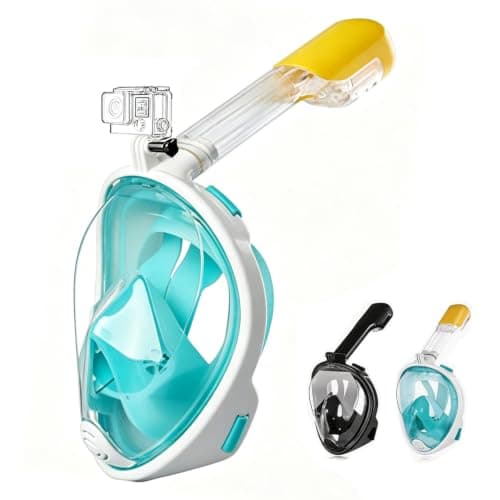 Full Face Snorkelling Mask, 180° Panoramic View, Anti‑Fog Anti‑Leak Dry‑Top Snorkel Gear, Compatible with Action Cameras for Adults & Kids, Ideal for Beach Holidays (Green, S-M)