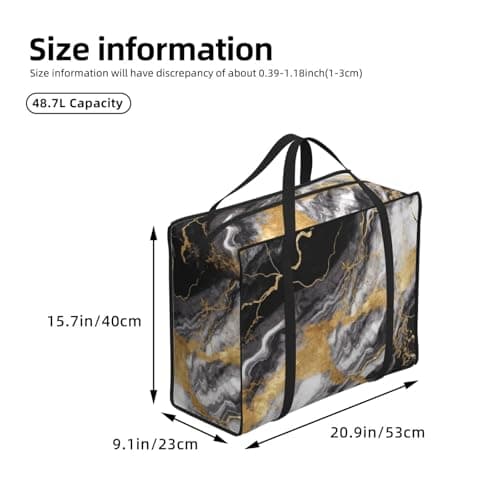 Heavy Duty Storage Tote With Zippers, Waterproof Large Moving Bags For Space Saving Black White Gold Foil Marble Storage Bags For Clothes, Bedding, Laundry & Home Organization — view 3