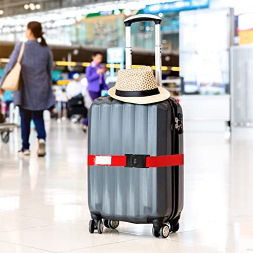 Luggage Strap, 2pcs Suitcase Straps with Password Lock Information Card, Adjustable Travel Packing Accessories Suitcase Belts with Buckle (Red, 2 PCS Set) — view 2