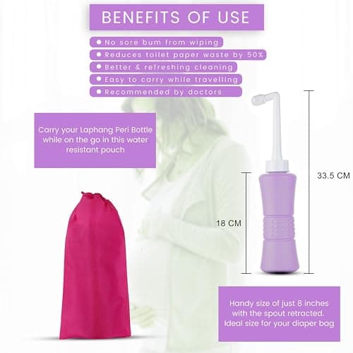 XL 17oz laphang Portable Bottle 500ml Purple Bottle Bidet with Waterproof Pouch and Cap – PP + TPR, Leak Proof & Scratch Resistant –Perineal Clean for Postpartum Hemorrhoids Healing, Maternity Kit — view 3