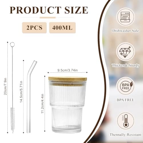 Tel Charme * 2 Pack 400ml Glass Tumbler with Wooden Lid & Straw — view 3