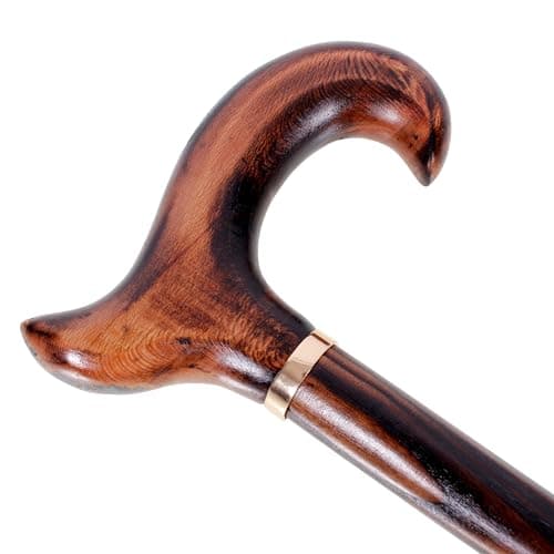 Gents Handcrafted Scorched Handle Wooden Derby Cane With Collar Walking Stick Mens Ladies - 95cm (37") (Natural)