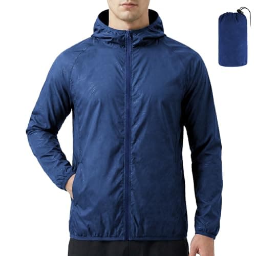 BSBUY Mens Waterproof Jackets Lightweight Rain Jacket Packable Hooded Rain Coats Fast Dry Raincoat Windproof Shell Jacket with Storage Bag and Pocket Solid Color Pullover Top for Travel Hiking Camping — view 3