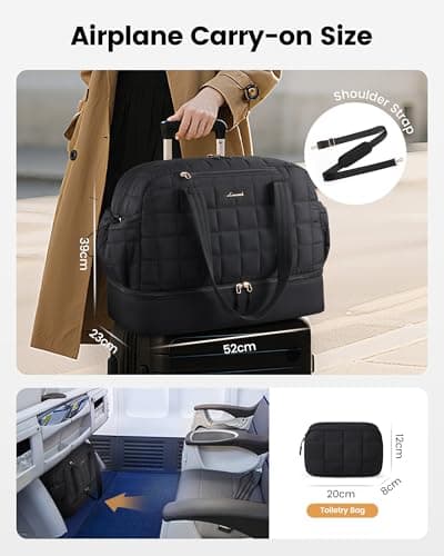 LOVEVOOK Travel Bags for Women, 45L Large Puffer Weekend Hospital Maternity Overnight Holdall Duffle Bag, Gym Bag with Shoe Compartment & Wet Pocket, Carry On Hand Luggage Womens Flight Bags, Black — view 4