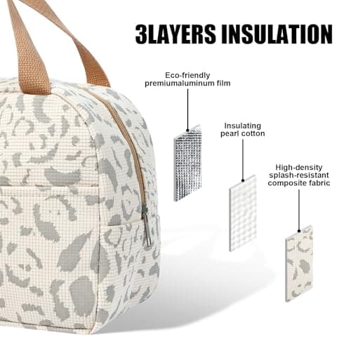 Hittriu Insulated Lunch Cool Bag for Men Women with Cutlery Storage Pouch, Large-Capacity Water-Ink Pattern Insulated Lunch Bag with Leak-Proof Liner, for Work, School, Picnic and Travel (Beige) — view 2