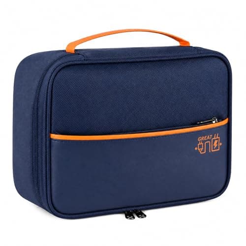 FAVORTALK Cable Organiser Bag Travel Portable Electronics Accessories Storage Bags with Removable Bulkhead for Gadgets Cables Charger Adapter Power Bank Hard Disk 24.5×29×10cm, Navy Blue B21606