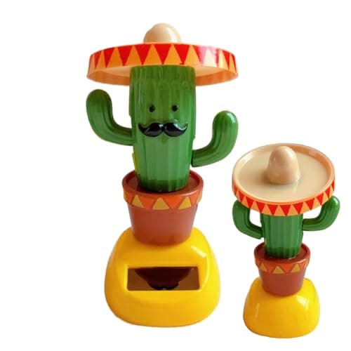 Solar Cactus Car Ornament - Cartoon Shaking Head Dashboard Figurine, Fun Auto Decor, Playful Solar Powered Toy | Cute Vehicle Interior Accessory for Truck Sedan Driver Kids Travel