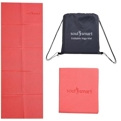 TJC Foldable Travel Yoga Mat 6MM - Non Slip Lightweight Portable Gym Fitness Training Pilates Exercise Mat - Indoor Outdoor Workout Yoga Mats for Women & Men - 188 x 63 CM - Pink
