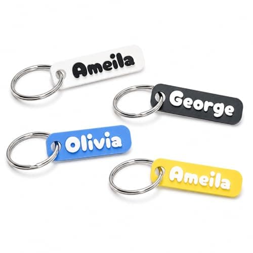 Personalised School Bag Tags - Custom Kids Name Keyrings for Backpacks, Pencil Cases & Lunch Bags