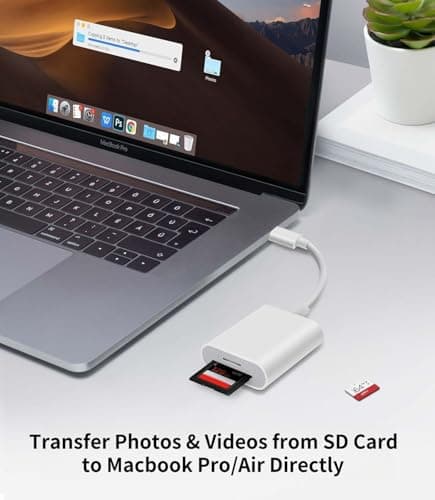 USB C SD Card Reader, Type C Memory Card Reader Trail Camera Viewer with Dual Slot, USB C to SD Card Adapter for iPhone 17/16/15 Series, iPad, MacBook Pro/Air and More Type-C Devices, Plug and Play — view 3