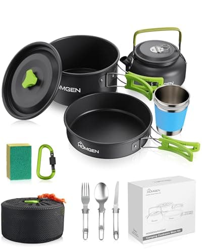 HOMGEN Aluminium Camping Cooking Set with Folding Cutlery for 2-3 People