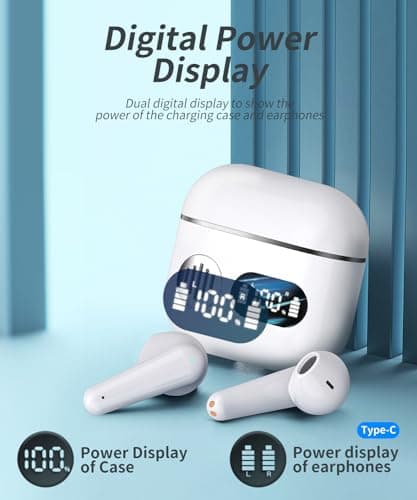 Wireless Earbuds 2026 Sport Bluetooth Headphones Stereo Earphones with ENC Mic Wireless Earphones In Ear Earbuds with Dual LED Display, 48H Playtime, Running Headphones IP7 Waterproof, Ceramic White — view 4