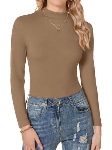 IWOLLENCE Thermal Tops Womens Mock Neck (Brown, M)