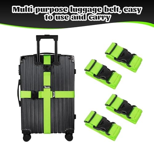 (8 Pcs) 4 Luggage Straps and 4 Name Tags with carry bag, Adjustable Suitcase Straps, Heavy Duty Luggage Straps for Suitcase, Thickened Suitcases Strap Suitcase Belts, High visibility — view 2
