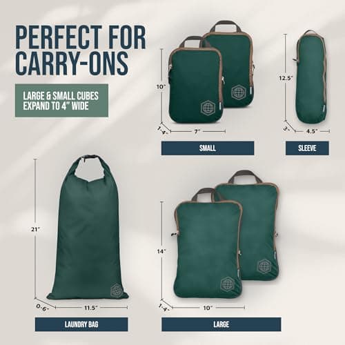 Compression Packing Cubes for Travel- Packing Cubes and Travel Organizers, Green and Brown, 6Piece, Classic — view 4