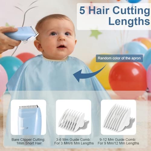 HOTUT Baby Hair Clippers,Waterproof Kids Quiet Hair Trimmer with 2 Guide Combs,Rechargeable Cordless Hair Cutting Machine,with Safe Ceramic Blades,with LCD Display,for Toddlers and Children(Blue) — view 5