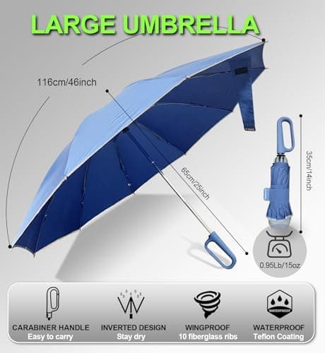 TUMAAOTU Compact Inverted Umbrella with Never Forget Carabiner Handle - Travel Umbrella Windproof Strong, Automatic Umbrellas for wind rain, Auto Open Close, 10 Rib Durable Frame for Women Men (Blue) — view 4