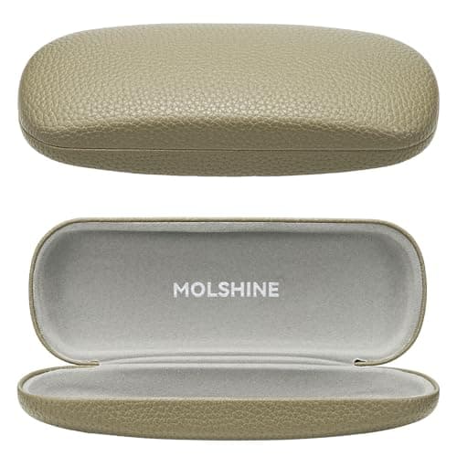 molshine Hard Shell PU Leather Glasses Case,Travel Portable Eyeglass Case for Men Women Girl Travel Study Work (Olive green)