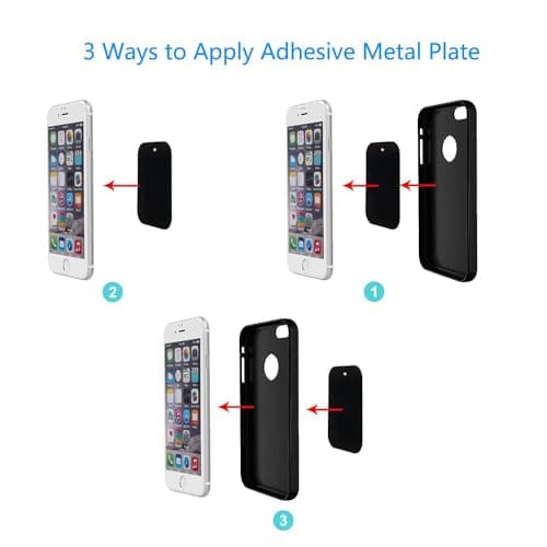 MACHSWON Smartphones Metal Plate 12 Pack for Phone Car Mount Holder Cradle with Adhesive6 Rectangle and 6 Round Black Fit for Magnetic Mounts — view 4