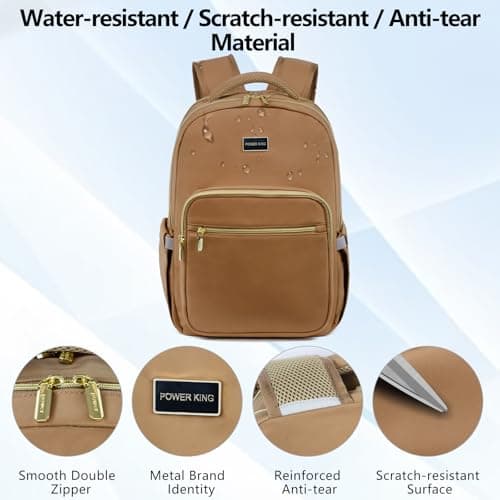 POWER KING 15.6'' Laptop Backpack Womens/Mens, Waterproof Rucksack Bag with Anti-theft Pouch, Lightweight Small Backpack Casual Daypack for Travel/College/Work (Khaki, 25L) — view 4