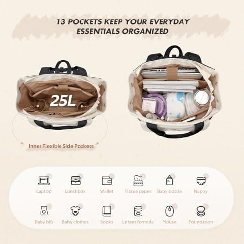 GOLF SUPAGS Diaper Bag Backpack with Portable Changing Pad 25L Baby Bag Insulated lunch box Backpack Fits 17.3" Laptop (Black) — view 3